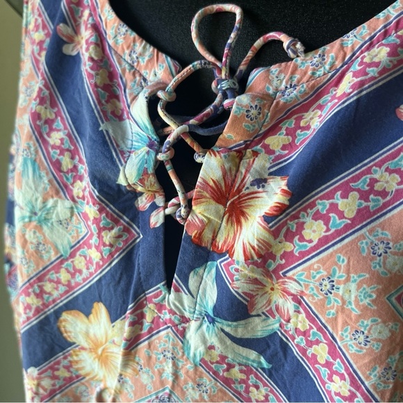 pure Jill Hibiscus Floral SCARF PRINT TANK Lace-Up Neck Lightweight Rayon Top M - Picture 6 of 11
